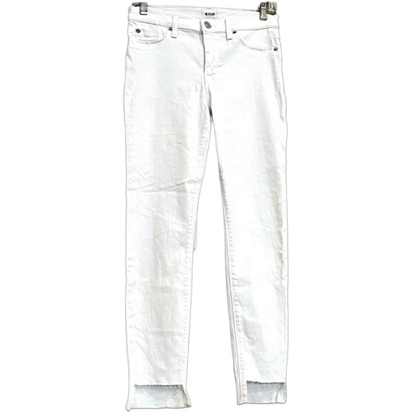 HUDSON Women’s White NATALIE Jeans Step Up Raw Hem Size 28 Edgy Chic Flattering - Picture 1 of 12